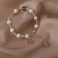 Strawberry Crystal & Pearl 18K Gold-Plated Cherry Charm Bracelet