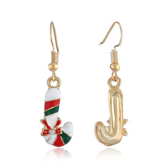 Cubic Zirconia & Enamel 18K Gold-Plated Christmas Crutch Drop Earrings