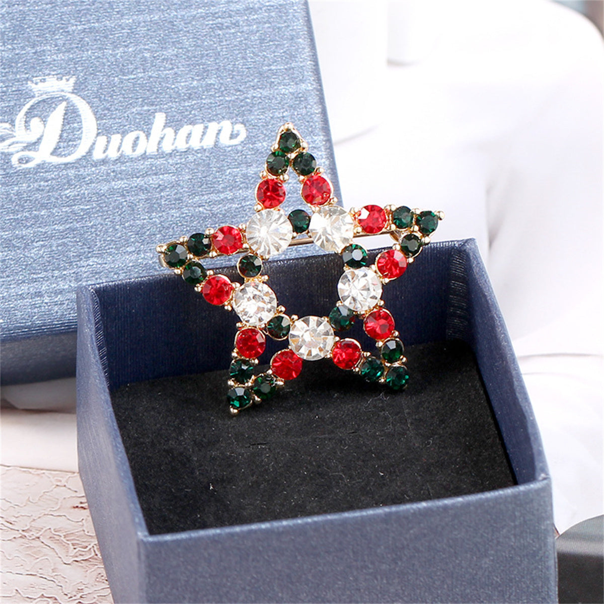 Red Cubic Zirconia & 18K Gold-Plated Openwork Star Brooch