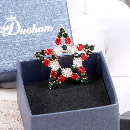 Red Cubic Zirconia and 18K Gold-Plated Openwork Star Brooch, gold brooch pin, vintage-inspired design, styled look
