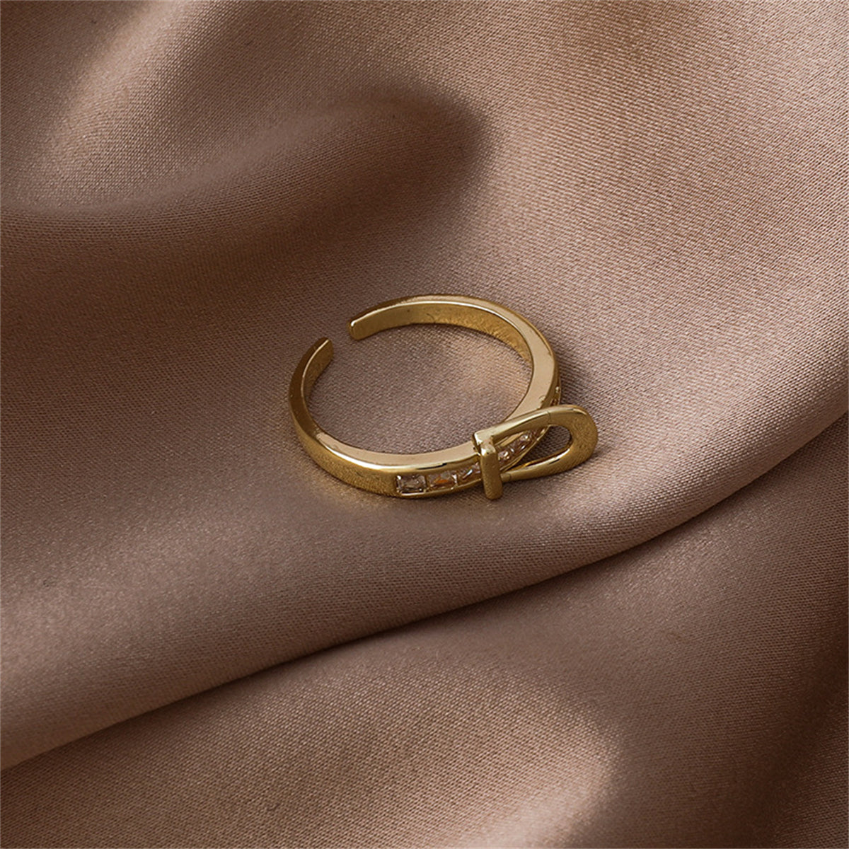 Cubic Zirconia & 18K Gold-Plated Belt Open Ring