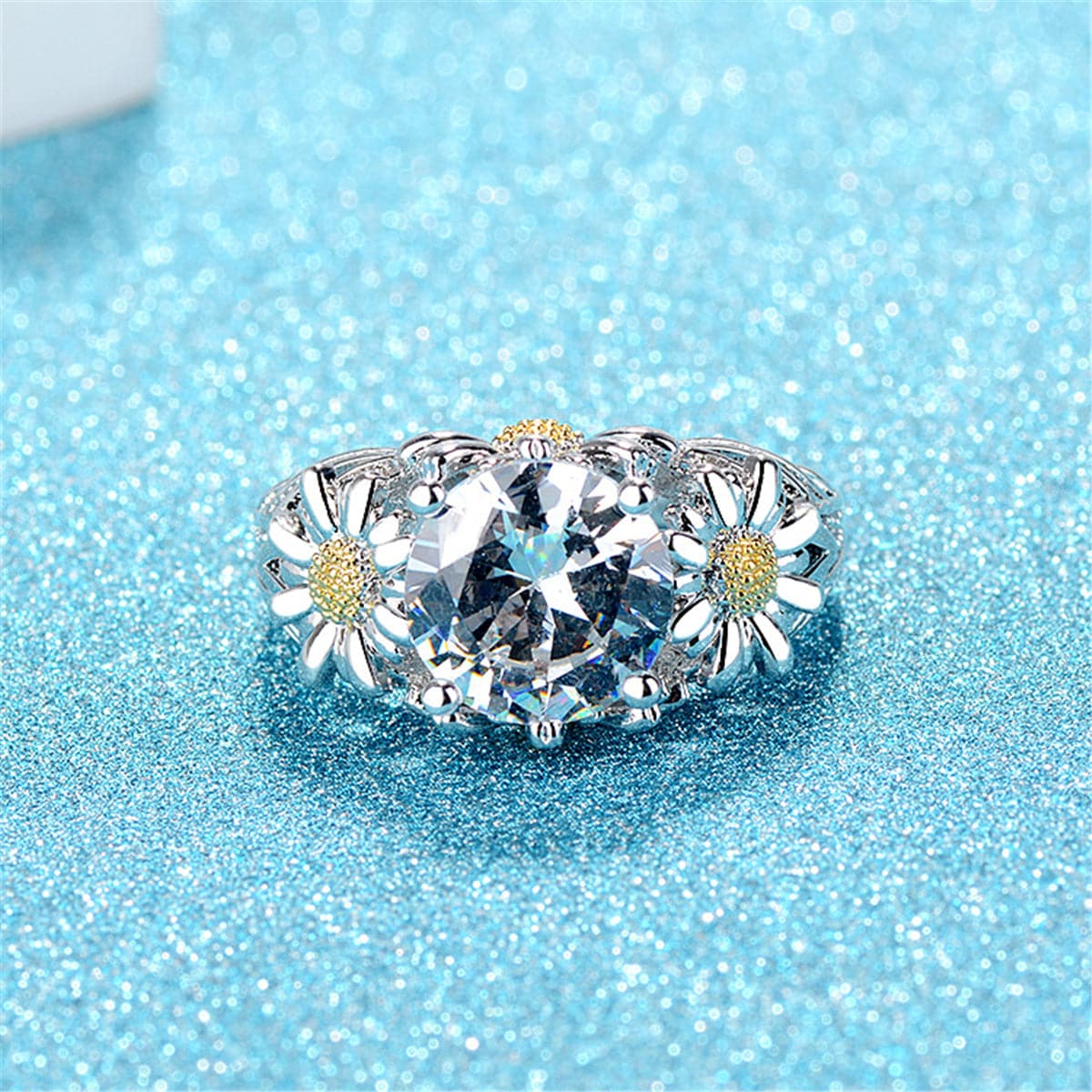 Cubic Zirconia & Crystal Two Tone Sunflower Ring