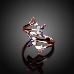 Purple Crystal & 18k Rose Gold-Plated Butterfly Ring - streetregion