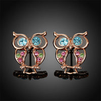 Blue Cubic Zirconias & Rose Goldtone Owl Stud Earrings - streetregion