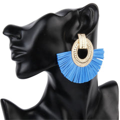 Blue Rattan & 18k Gold-Plated Fan Drop Earrings - streetregion