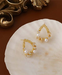 Pearl & Cubic Zirconia 18K Gold-Plated Floral Teardrop Earrings