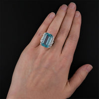 Sea Blue Crystal & Silver-Plated Emerald-Cut Ring