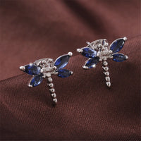 Blue cubic zirconia & Silvertone Dragonfly Stud Earrings - streetregion