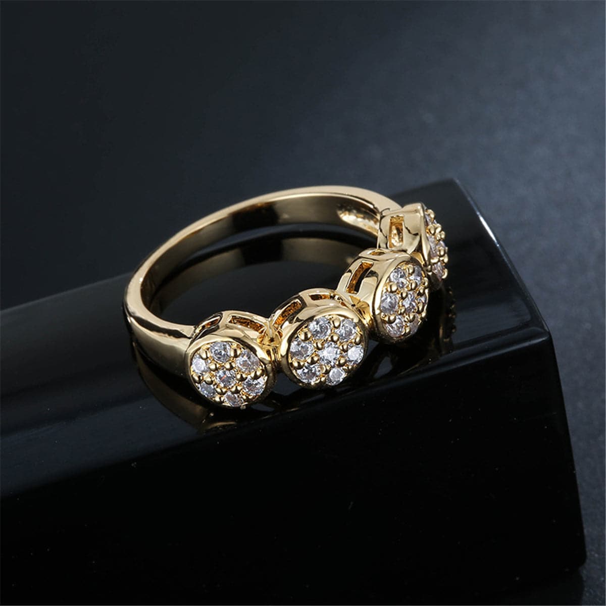Cubic Zirconia & 18K Gold-Plated Round Row Ring