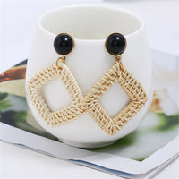 Blue Agate & Rattan Rhombus Drop Earrings - streetregion