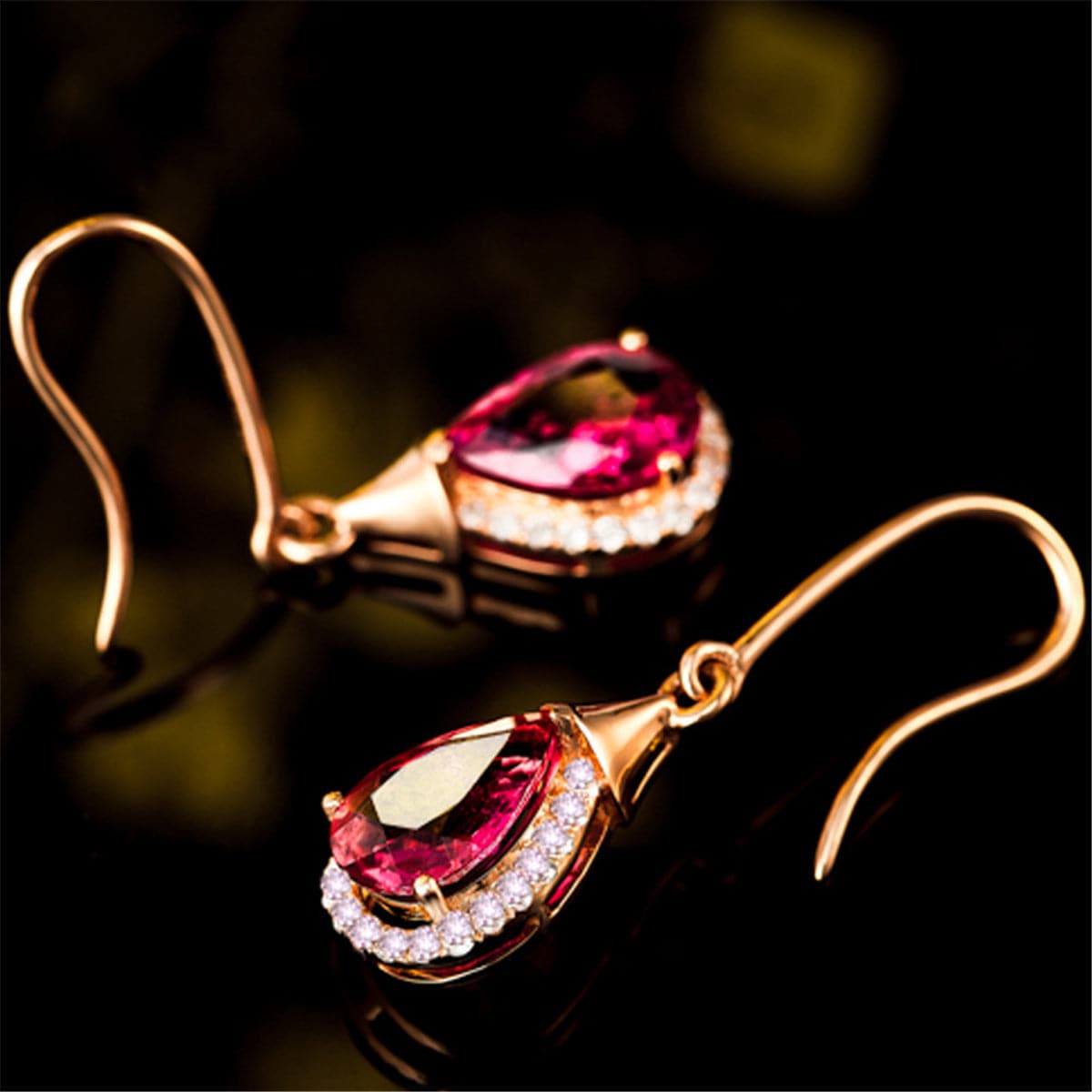 Red Crystal & Cubic Zirconia 18K Rose Gold-Plated Halo Teardrop Earrings