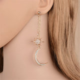 cubic zirconia & 18k Gold-Plated Hanging Moon Star Drop Earrings - streetregion