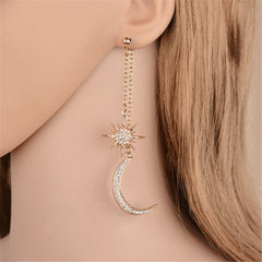 cubic zirconia & 18k Gold-Plated Hanging Moon Star Drop Earrings - streetregion