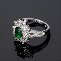 Green Crystal & cubic zirconia Oval Floral Ring - streetregion
