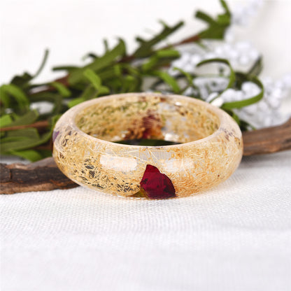 Red and Natural Dried Flower Bangle, bangle bracelet, everyday style, side view