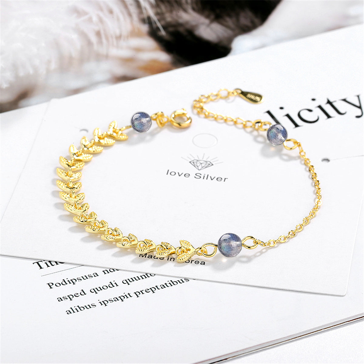 Moonstone & 18K Gold-Plated Leaves Station Bracelet