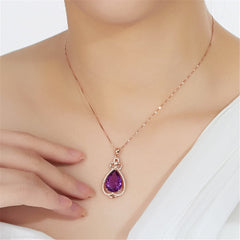 Purple Pear Crystal & 18K Rose Gold-Plated Pendant Necklace