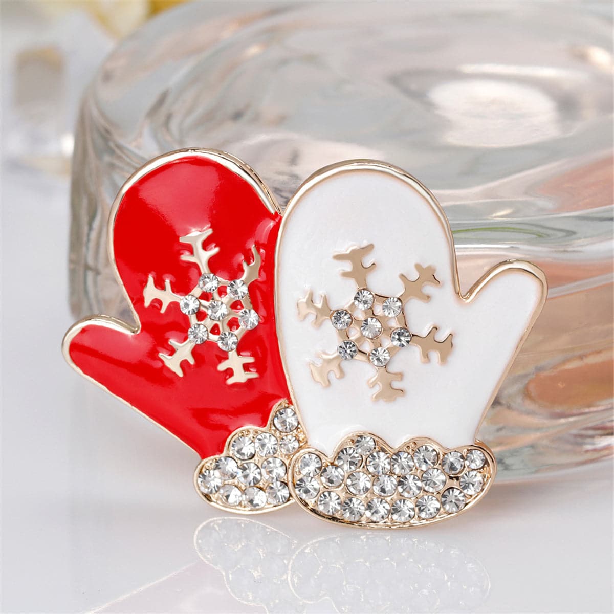 Cubic Zirconia & 18K Gold-Plated Mittens Brooch