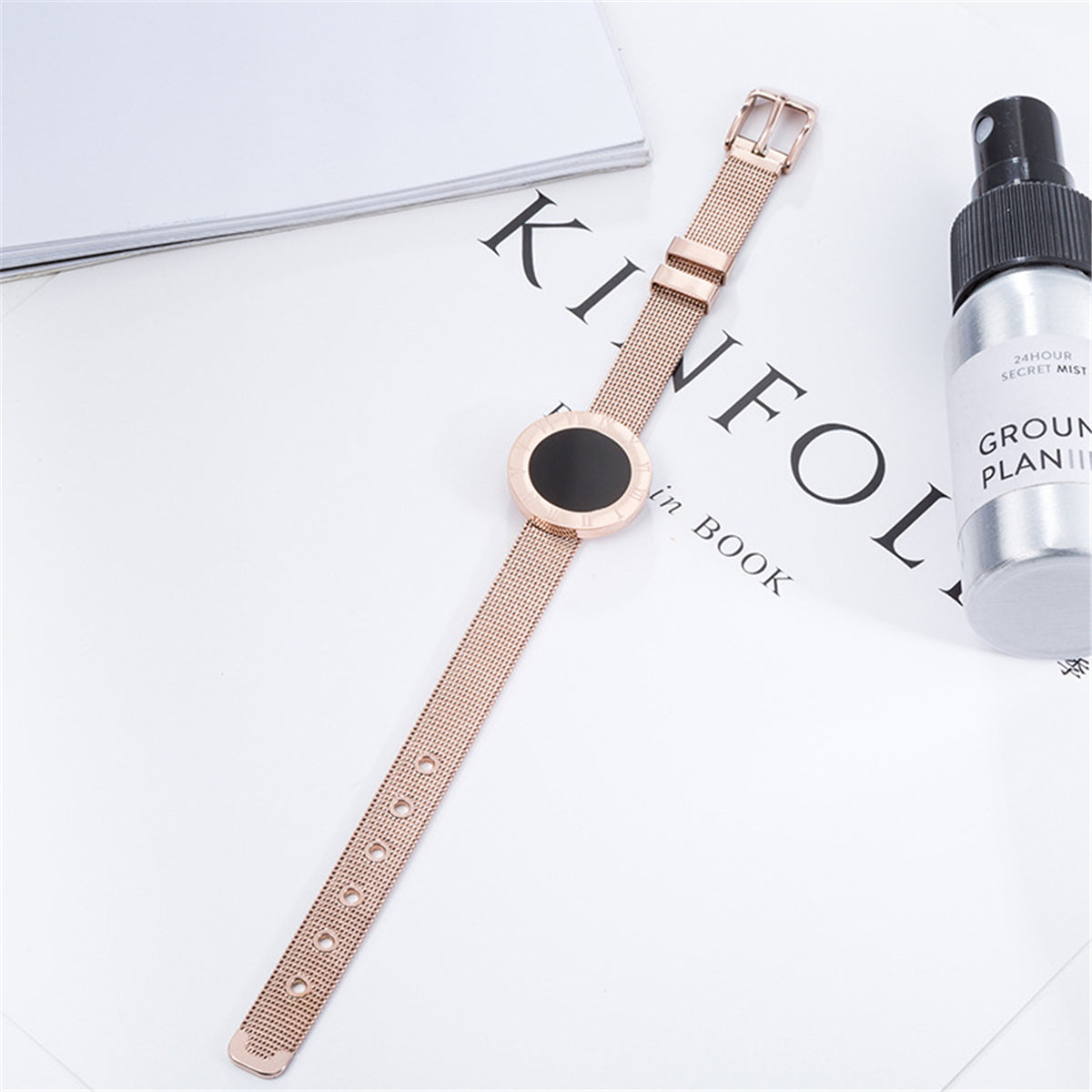 18K Rose Gold-Plated Roman Numberal Watch Belt Bracelet