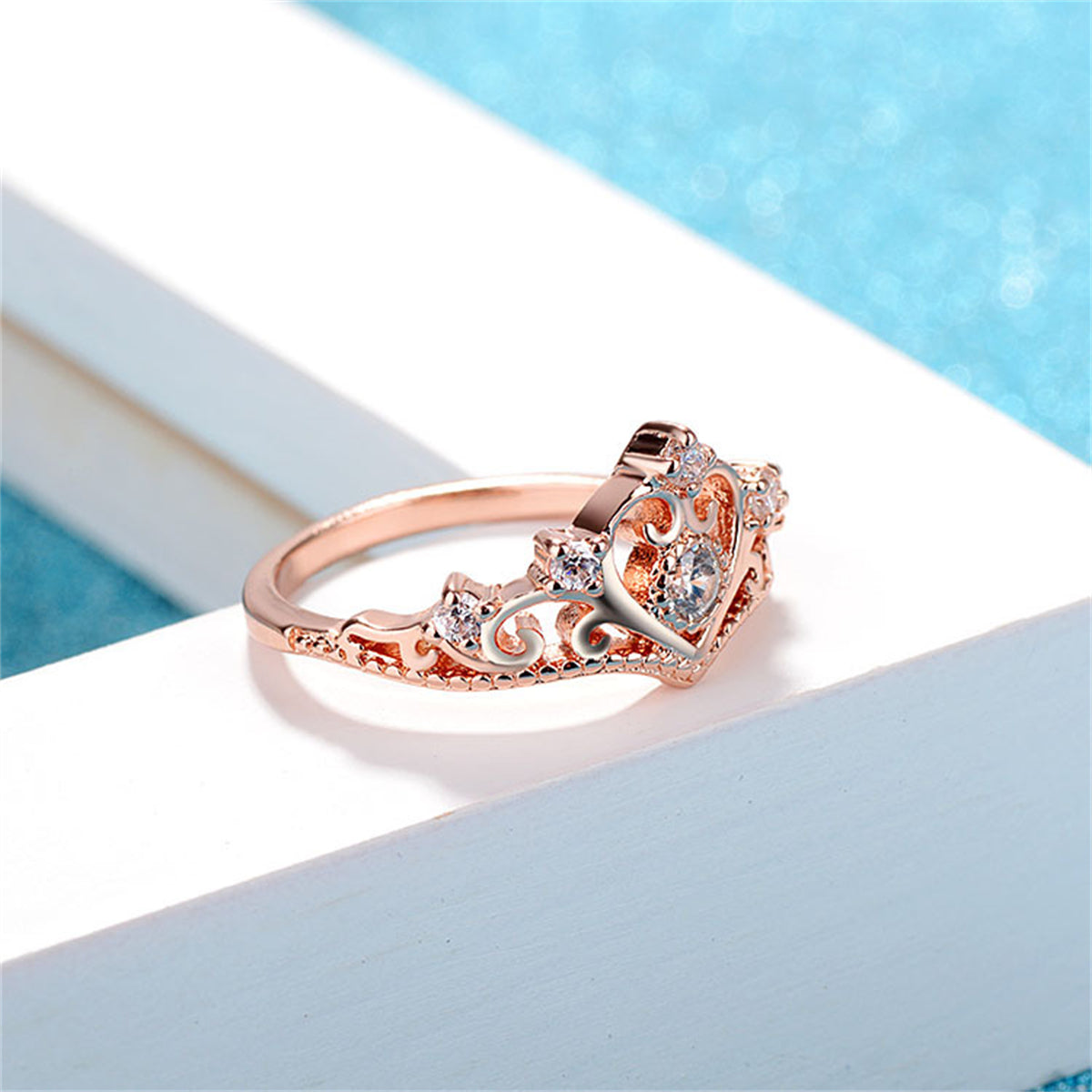 Crystal and Cubic Zirconia 18K Rose Gold-Plated Crown Ring, rose gold statement rings for women, lifestyle look