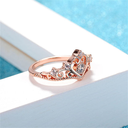 Crystal and Cubic Zirconia 18K Rose Gold-Plated Crown Ring, rose gold statement rings for women, lifestyle look