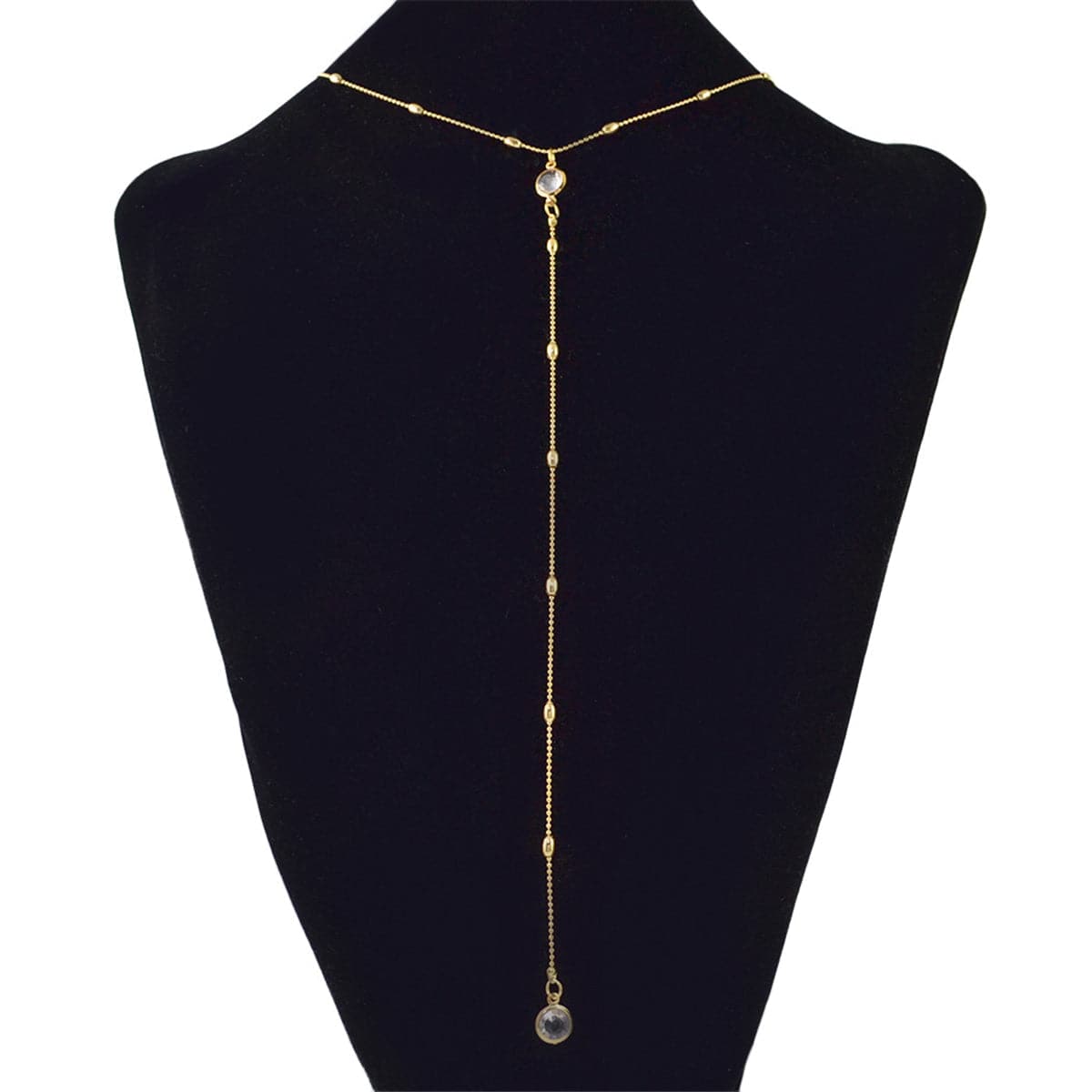 18k Gold-Plated & cubic zirconia Beaded Lariat Necklace - streetregion