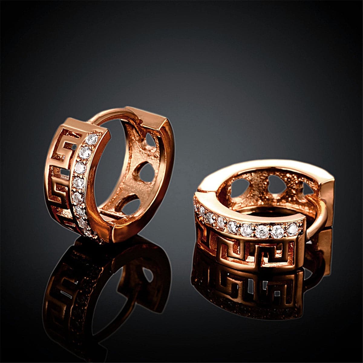 Cubic Zirconia & 18k Rose Gold-Plated Huggie Earrings - streetregion