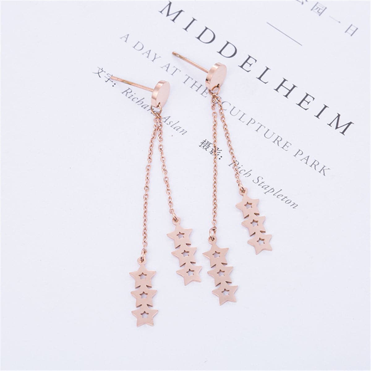 18k Rose Gold-Plated Linking Star Tassel Drop Earrings - streetregion