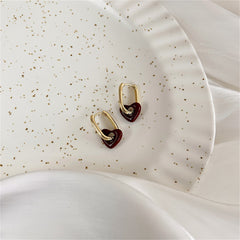 Red Enamel & 18K Gold-Plated Heart Charm Huggie Earrings