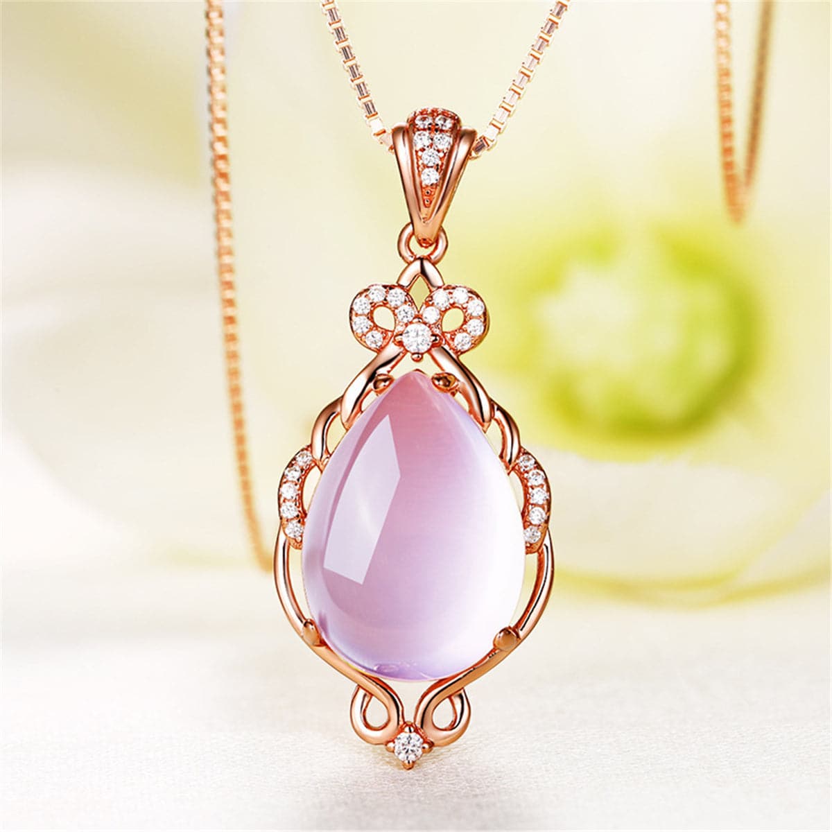 Ross Quartz & 18K Rose Gold-Plated Teardrop Pendant Necklace