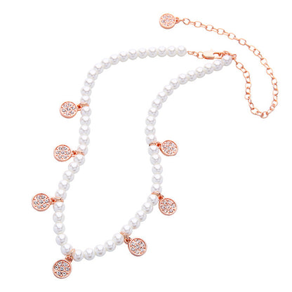 Cubic Zirconia and Pearl Station Necklace, pendant necklace for women, botanical inspired, lifestyle look