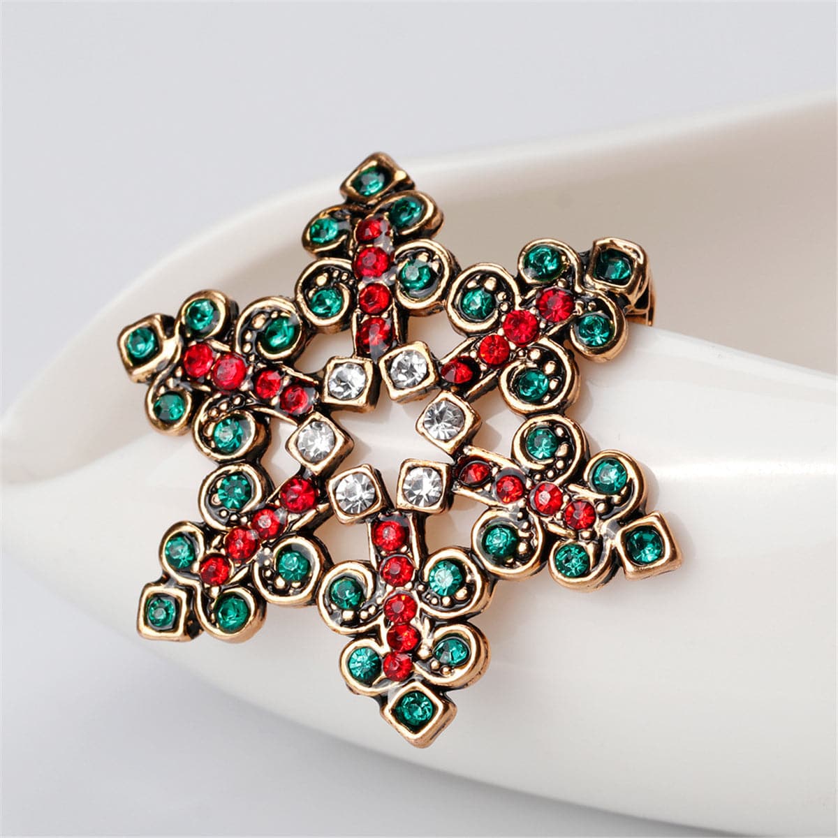 Cubic Zirconia and Openwork Snowflake Brooch, brooch pin, botanical inspired, lifestyle look