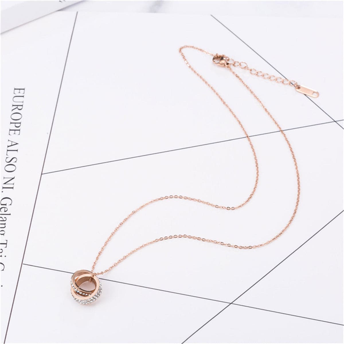 Cubic Zirconia & 18K Rose Gold-Plated Crossed Ring Pendant Necklace