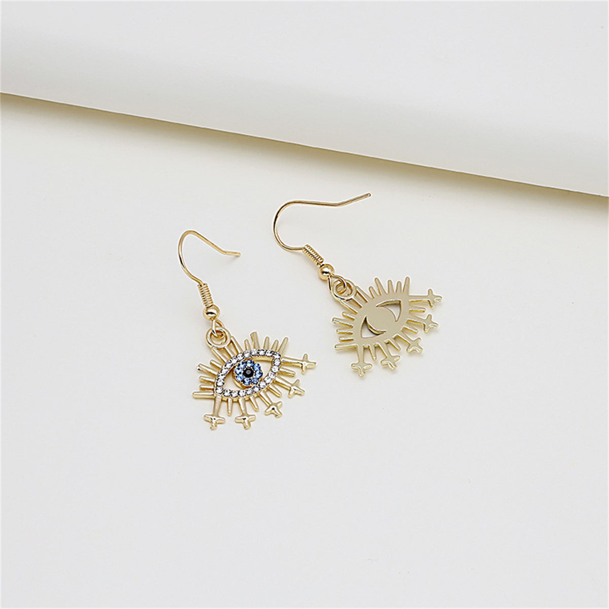 Blue Cubic Zirconia & 18K Gold-Plated Pavé Lashes Eye Drop Earrings