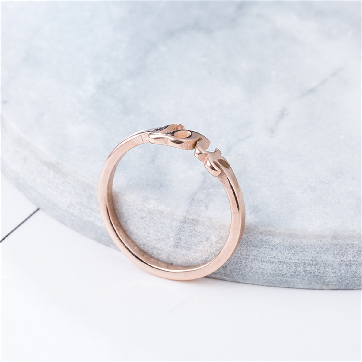 18K Rose Gold-Plated 'Love' Band, rose gold statement rings for women, vintage-inspired design, side view