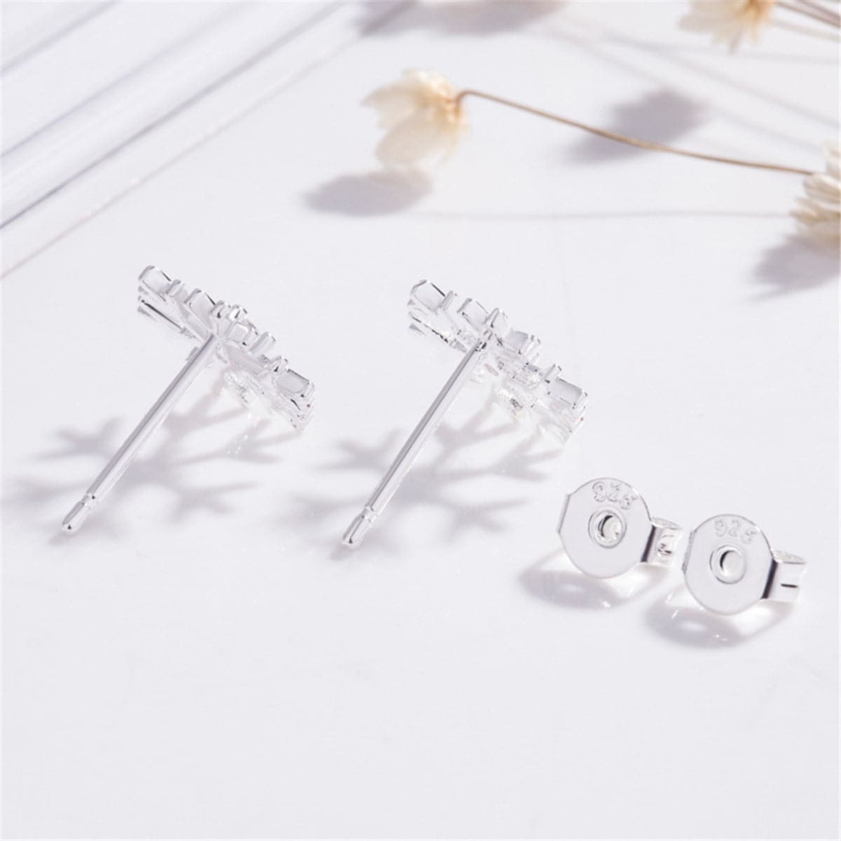 Cubic Zirconia & Silver-Plated Polished Snowflake Stud Earrings