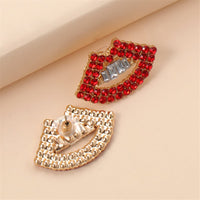 Red Cubic Zirconia & Goldtone Lips Stud Earrings