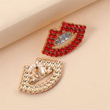 Red Cubic Zirconia & Goldtone Lips Stud Earrings