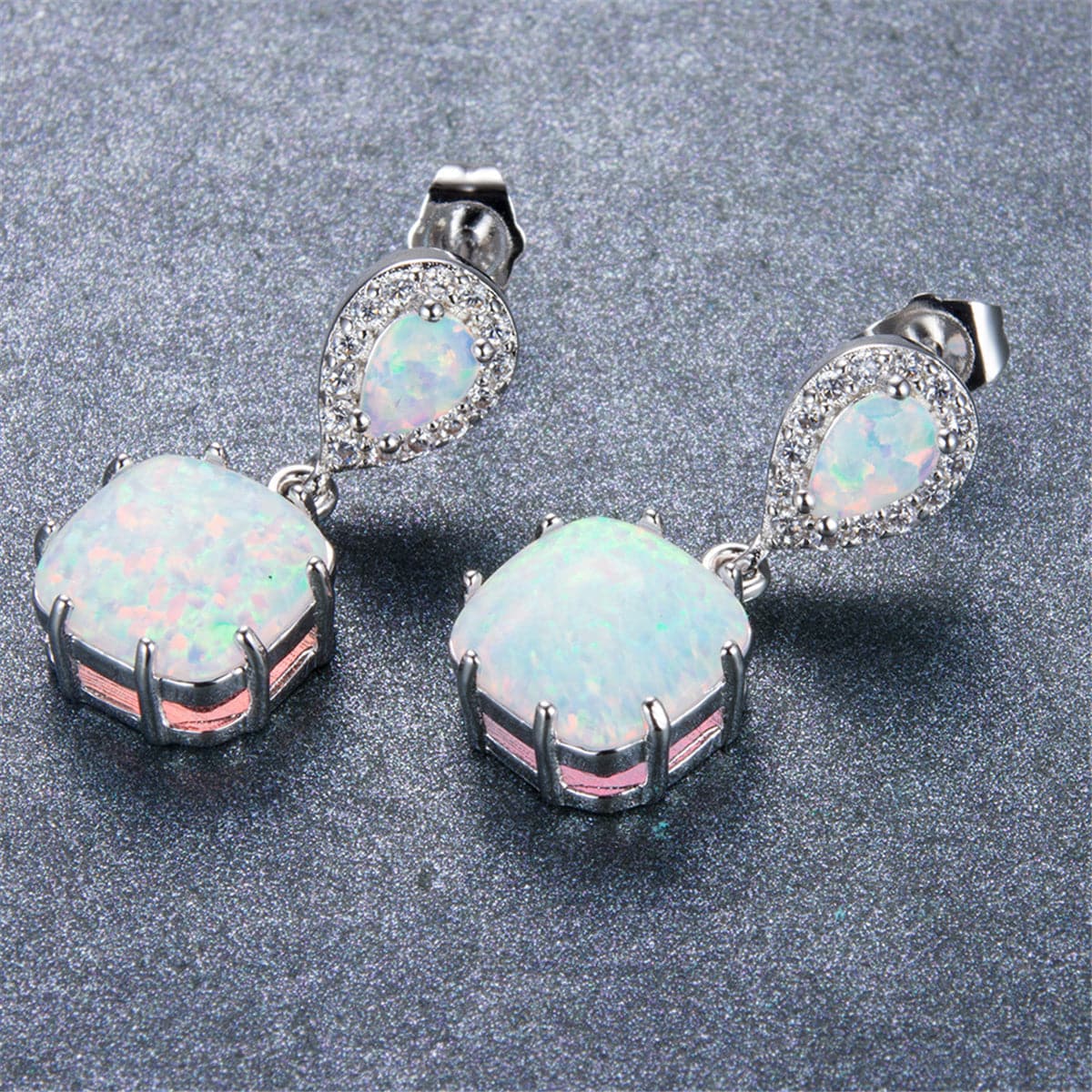 Opal & Cubic Zirconia Pear-Cut Princess Drop Earrings