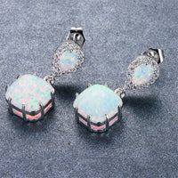 Genuine Opal & Cubic Zirconia Pear-Cut Princess Drop Earrings