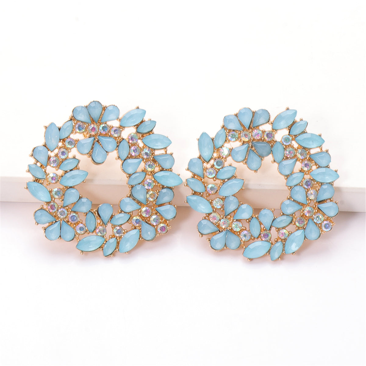 Light Blue Crystal & Cubic Zirconia 18K Gold Plated Botany Stud Earring