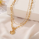 Imitation Pearl & Goldtone Figaro Layered Pendant Necklace