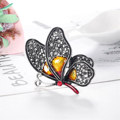 Red Cubic Zirconia and Silver-Plated Butterfly Brooch, silver brooch pin, everyday style, side view