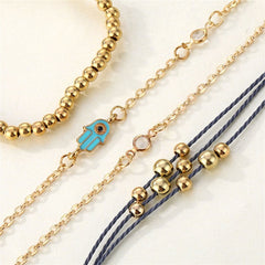 Cubic Zirconia & 18K Gold-Plated Bead Hamsa Bracelet Set