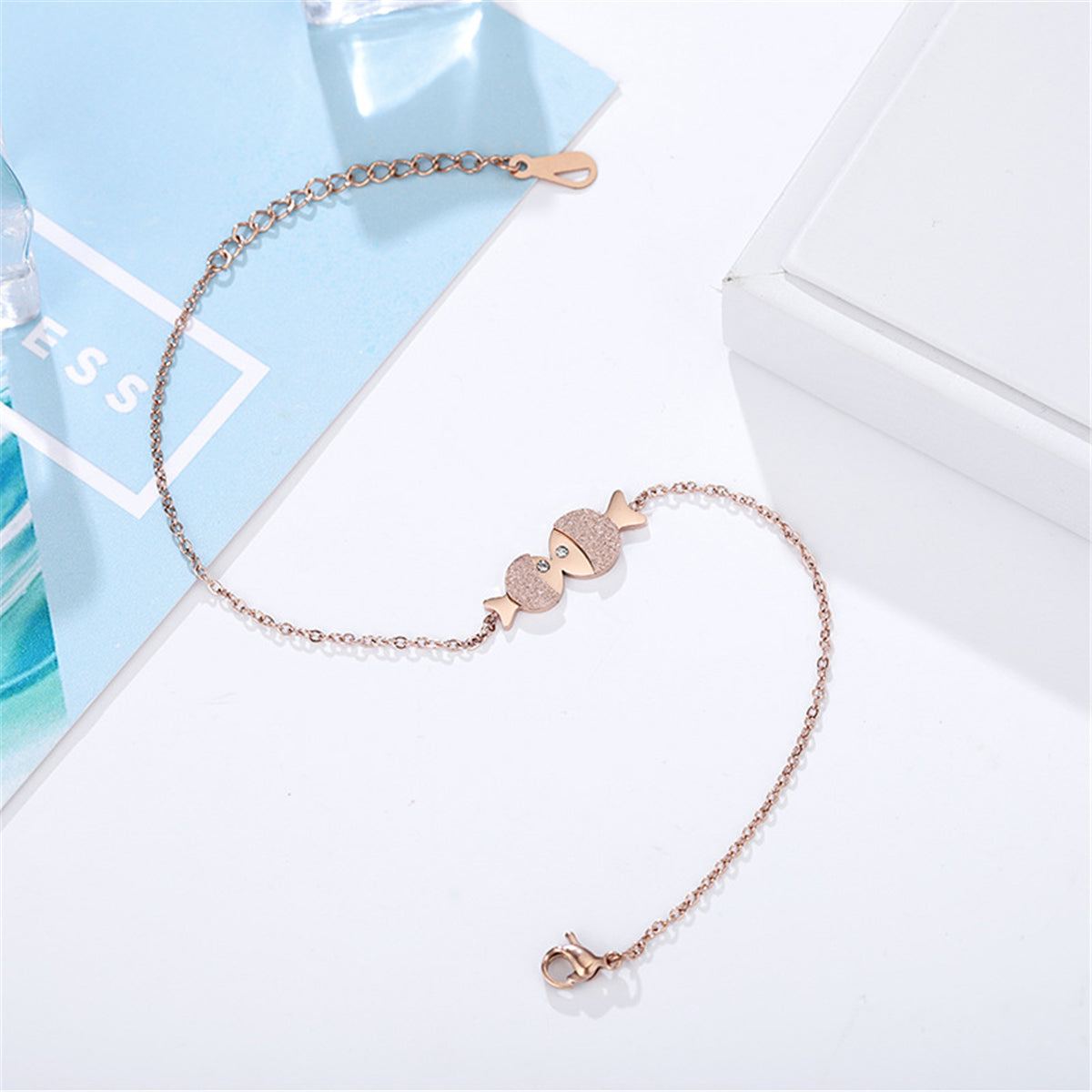 18K Rose Gold-Plated & Cubic Zirconia Double Frosted Fish Anklet