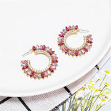Pink Crystal & Cubic Zirconia Hoop Earrings