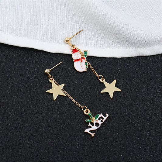 White and 'Noel' Snowman Drop Earrings, drop earrings for women, botanical inspired, front view