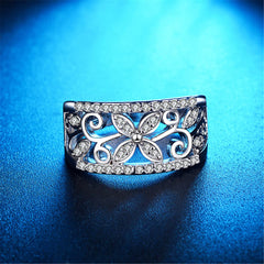 Cubic Zirconia Clover Wide-Band Ring