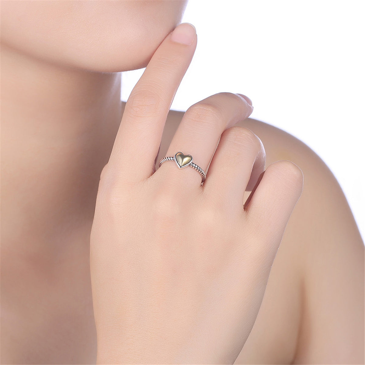 Two-Tone Heart Rope Open Ring