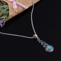 Simulated Turquoise & Silver-Plated Calabash Pendant Necklace